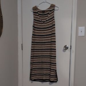 Massimo Dutti Black and Tan Striped Midi Dress